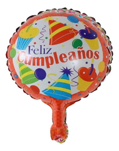 Globo Metalizado 10 Pulgadas Feliz Cumpleaños Rojo Cupcakes