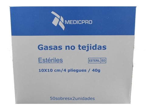 Gasa No Tejida Esteril 10 X 10 Cm, Caja X 50 Sobres X 2 Unds