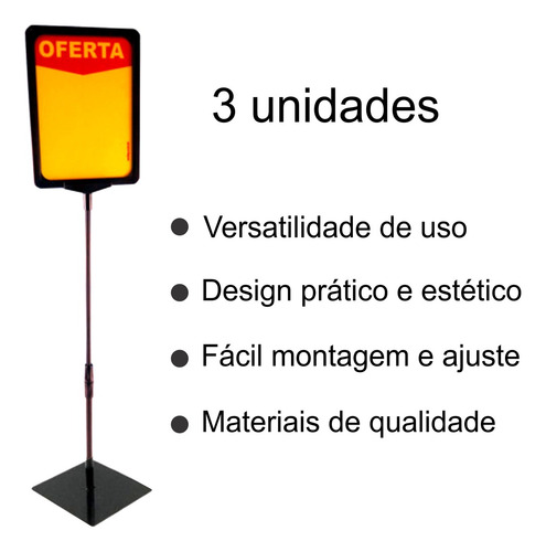 6 Expositores Cartaz - A4 Metiq Pedestal Regulável +moldura