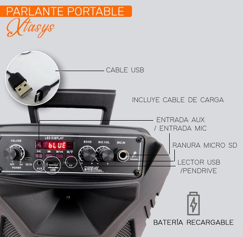 Imagen 5 de 10 de Parlante Portátil Inalámbrico Bluetooth Karaoke Grande Caja