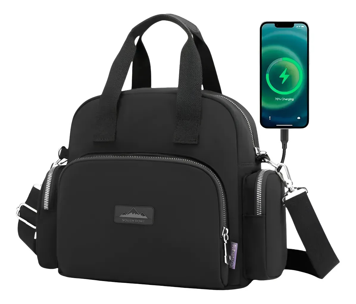 Mochila Southport Bolso Mujer Impermeable Gran Capacidad Negro