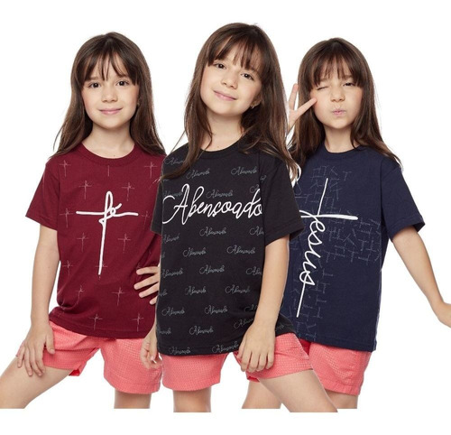 Kit 4 Camisetas Evangélica Com Frase Juvenil Meninas Curta