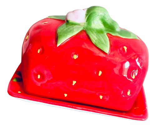 Mantequillera Cerámica Diseño Frutilla Rojo