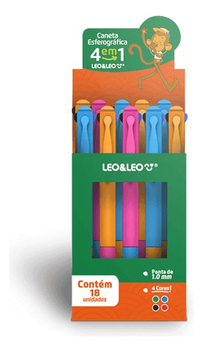 Caneta Retrátil 4 Cores 1.0mm Esferográfica Leo E Leo Exterior Azul