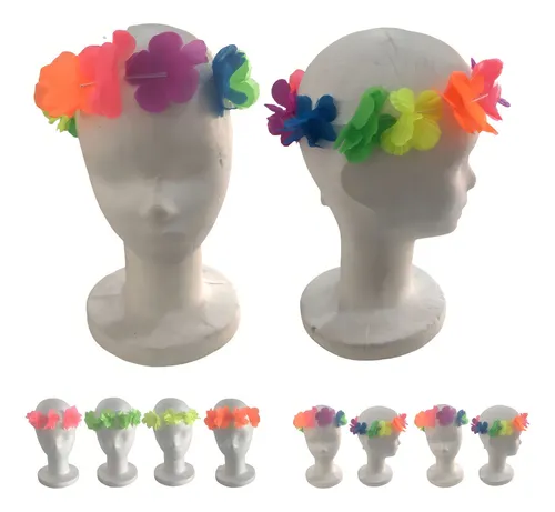 Vincha Tiara Flores De Tela Flúo X 12 Unidades Cotillon Color Multicolor