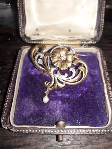 Broche Art Nouveau En Oro 14k 0 40 Ct Diamantes (Usado)