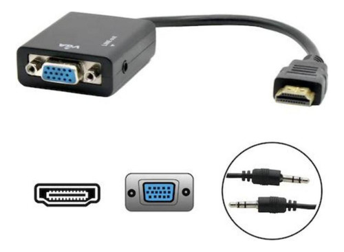 Cabo Conversor Hdmi Para Vga P2 De Áudio Adaptador Portátil