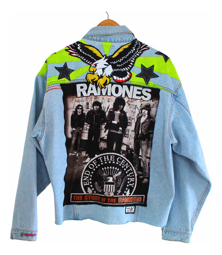 Chaqueta Denim Ramones Pintada A Mano Parches