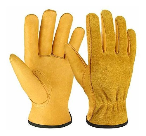 Ozero Guantes De Trabajo De Piel De Vaca Con Agarre Flexible