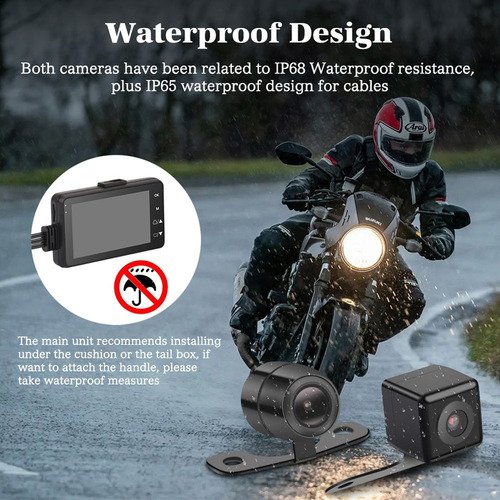 - Para Motocicleta Dash Cam Cámara Delantera Trasera Doble