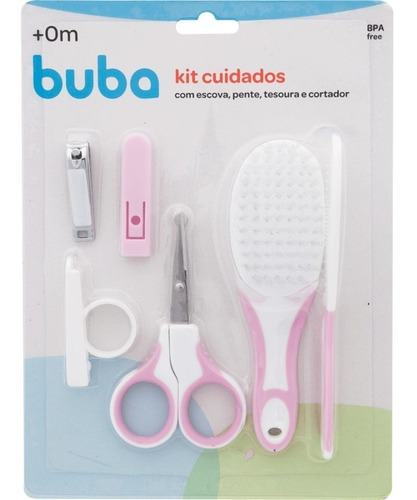 Imagem 2 de 6 de Kit Cortador Unha Escova Cabelo Pente Cuidado Bebê Rosa Buba