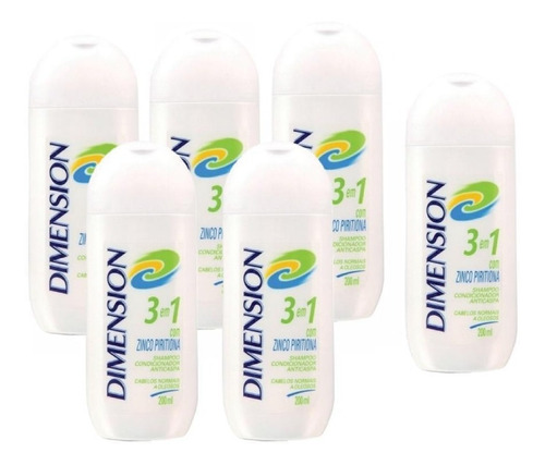 6 Shampoo Dimension 3x1 Anticaspa 200ml Normais A Oleosos