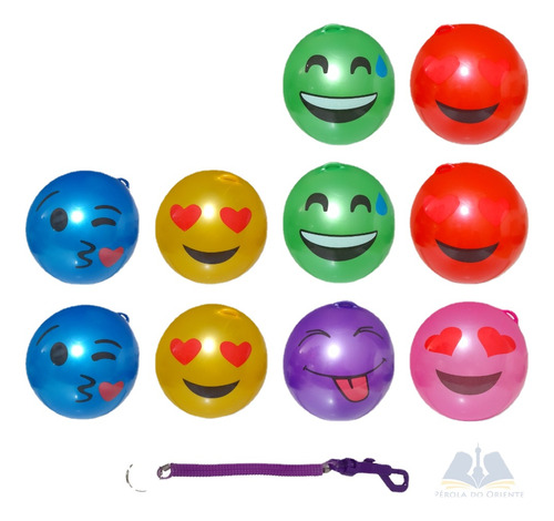 Kit 100 Bolas Emoji De Festa Com Cordão Para Criança