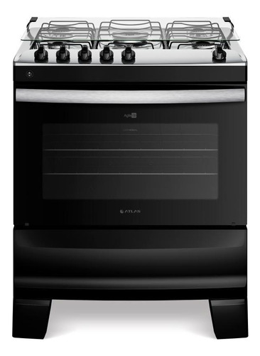 Fogão 5 Bocas Preto Com Mesa Inox Atlas Agile Up Bivolt