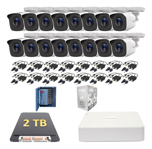 Kit Video Vigilancia 16 Camaras Hikvision 1080p 2tb Baluns