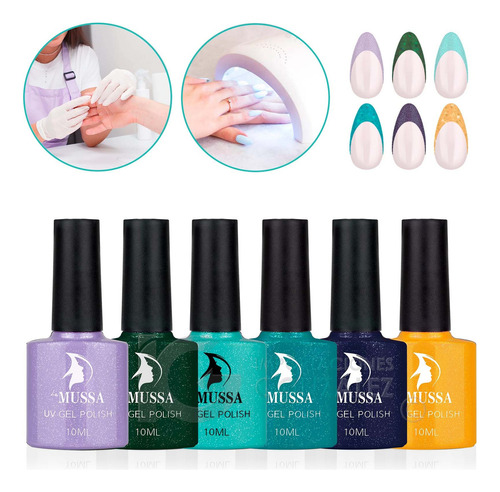 Gama De Gel Semipermanente Mussa® 6 Esmaltes Para Uñas Uv Color Mermaid