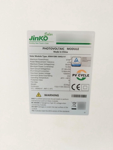 Panel Solar Jinko 410 Watts Bombeo Solar