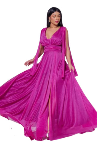 Vestido Fucsia De Fiesta Con Brillos (Usado)