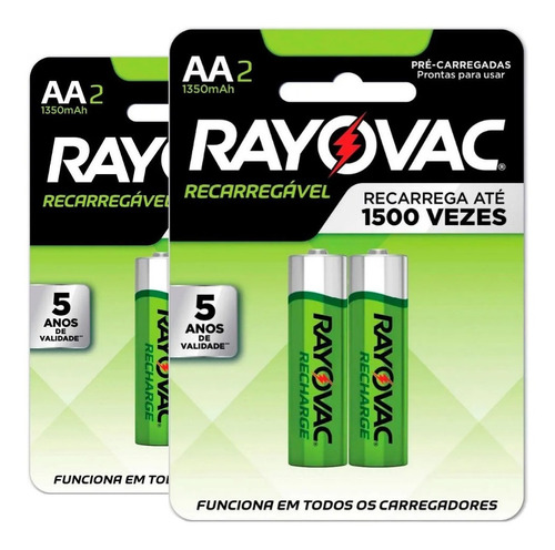 Pilha Recarregável Rayovac Aa 1350 Mah - 4 Pilhas