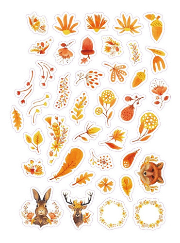 Stickers Bosque Otoño Pack 40 Unidades Ideal Souvenir