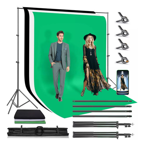 Kit De Fondo Para Fotografia De Pantalla Verde*3 Con Soporte