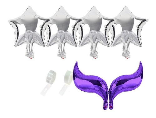 Imagen 2 de 4 de Globos Cola De Sirena Para Fiestas Kit Decoración Set