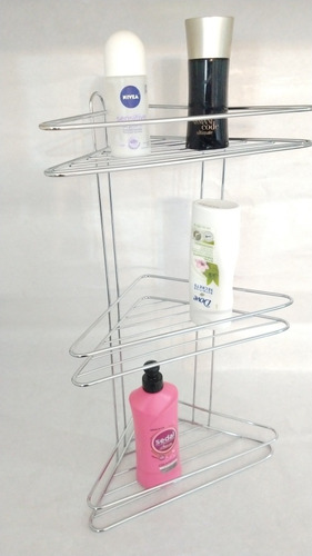Imagen 6 de 9 de Esquinero Organizador Repisa Triple Baño Ducha Cromado Cobre