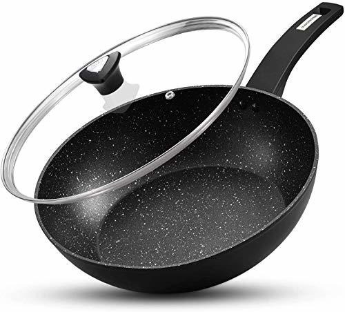 12 Stir Fry Pans With Lids, Nonstick Wok Pan With Ergonomic 