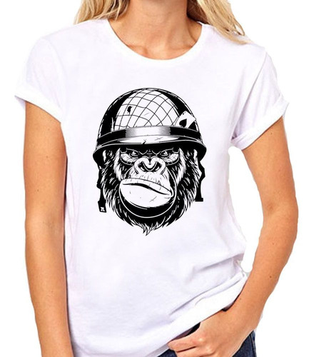 Remera De Mujer Gorila Con Casco Vector