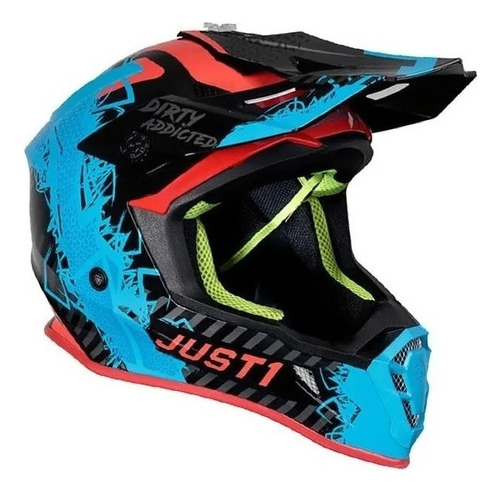 Máscara de motocross Capacete Trilha Just1 J38 azul vermelho negro