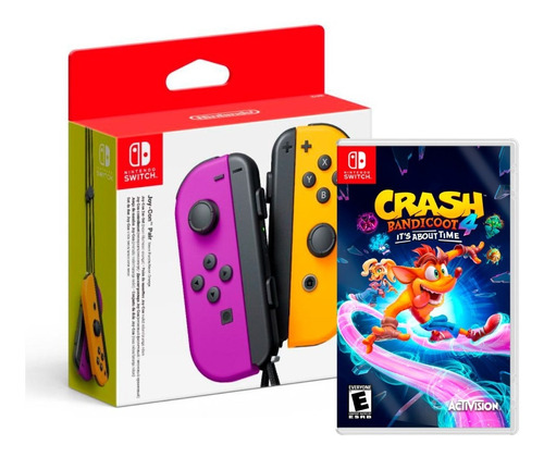 Joy Con Neon Morado Naranja + Crash Bandicoot 4 Switch