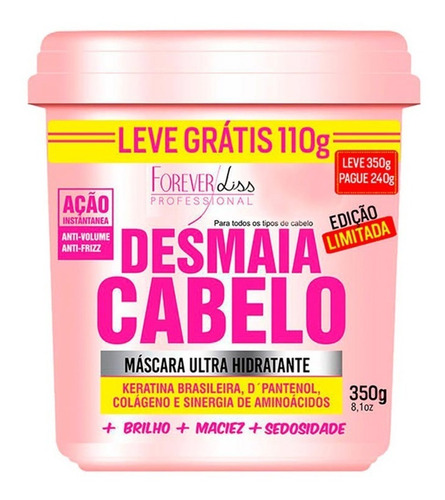 Desmaia Cabelo 350g Máscara Ultra Hidratante Forever Liss