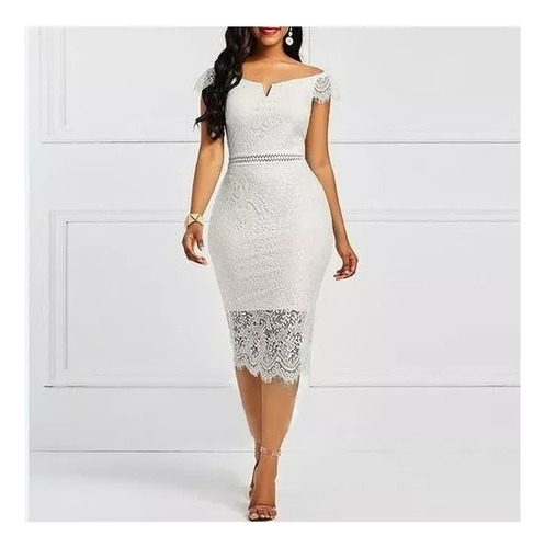 Vestido De Mujer Elegante Con Cuello En V Y Encaje Ajustado