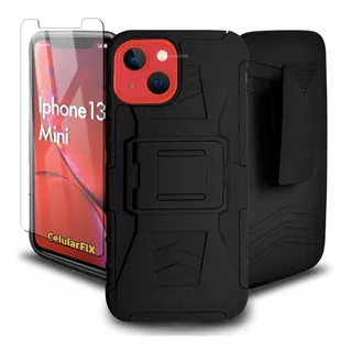 Funda Protector P/ iPhone 13, Uso Rudo Clip C/ Mica Cristal