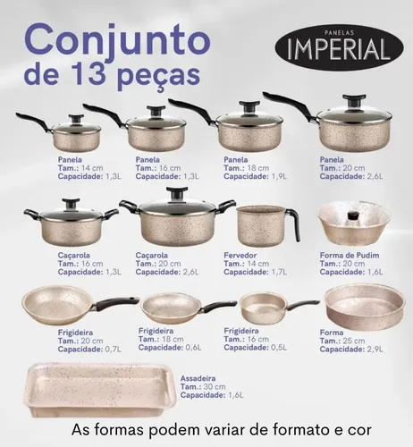 Conjunto Imperial Jogo 13pç Antiaderente Tampa Vidro Cor Bianco