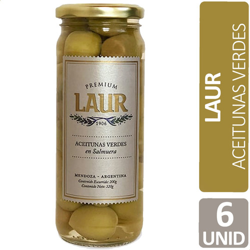 Imagen 1 de 8 de Aceitunas Verdes En Salmuera Premium Laur - Pack X6 Unidades