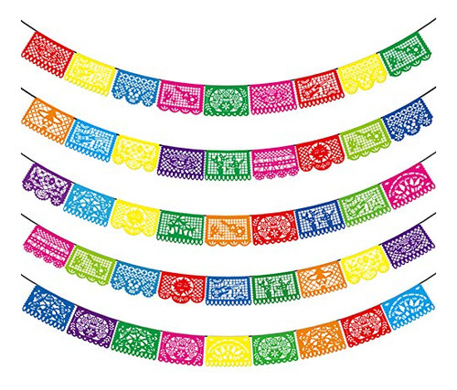 5 Paquetes De Pancartas De Fiesta Mexicanas De Papel Picado