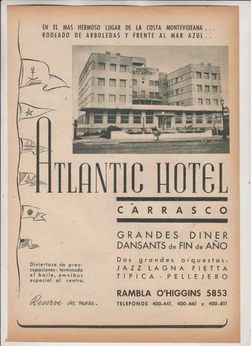 1942 Publicidad Art Deco Atlantic Hotel Carrasco Montevideo