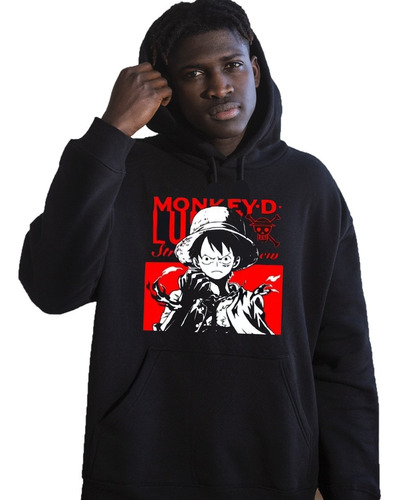 Buzo Negro One Piece - Hoodie Unisex Con Capucha - Canguro