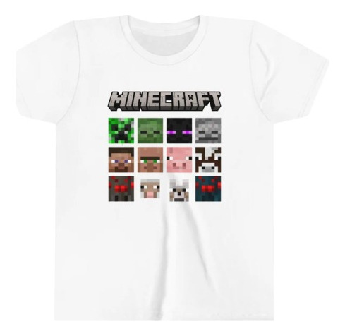 Polera Unisex Infantil Minecraft Game Cubos Cabezas Estampad