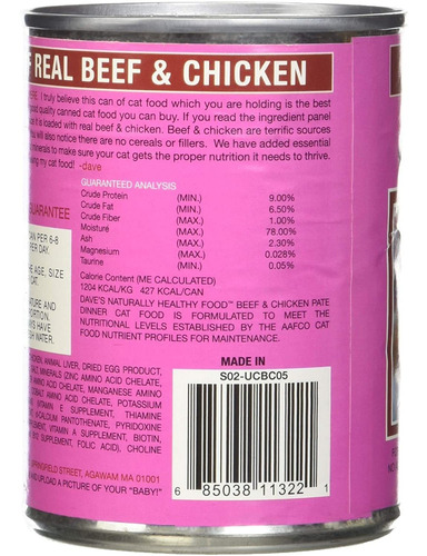 Daves Naturally Healthy - Carne De Res Y Pollo Para Gatos, L