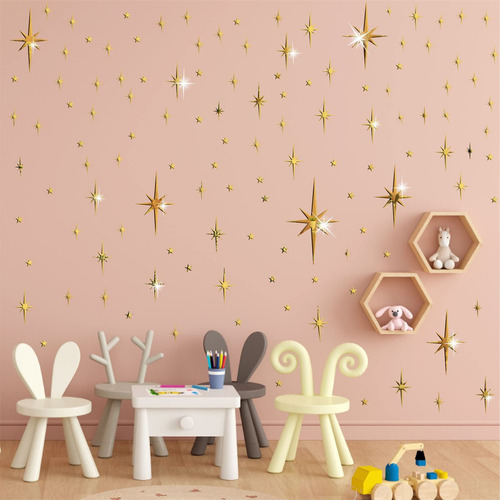 Calcomanias De Pared 3d Estrellas Espejos Dorados Adhesivas