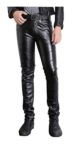 Moonwalk De Los Hombres Piel Sintética Skinny Biker Pantalon