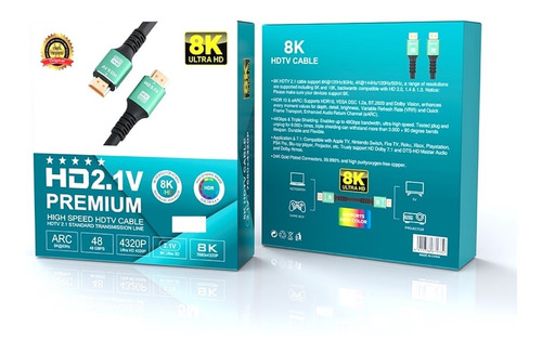 Cable Hdmi 8k/3metros Hdtv/2.1v Alta Velocidad/4.320p/48gbps