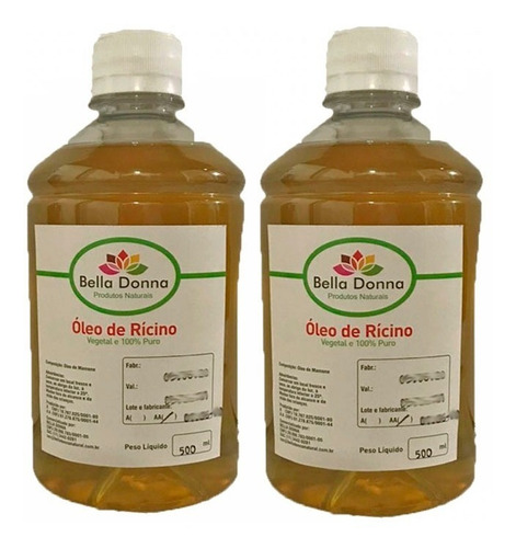 2 Óleo Rícino Puro C/ Laudo De Análise Cresc.de Cabelo 500ml
