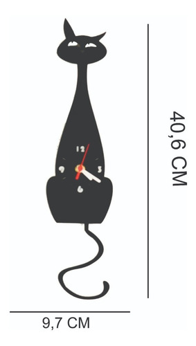 Imagem 6 de 6 de Relógio Parede Pêndulo Gato Mdf Preto Balança O Rabo