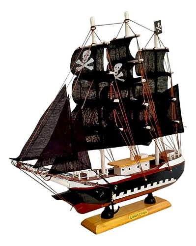 Miniatura Enfeite Decoração Barco Navio Pirata Madeira 32cm