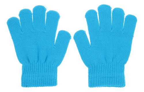 Guantes Cálidos De Punto Azul Con Cinco Dedos Para Niños De