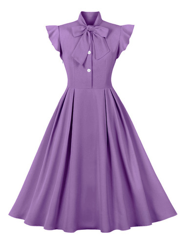Vestido Con Cinturón Y Cintura Retro De Moda Para Mujer