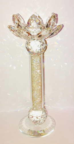 Candelabro Cristal Vidrio Flor Loto Piedras 24 Cm 